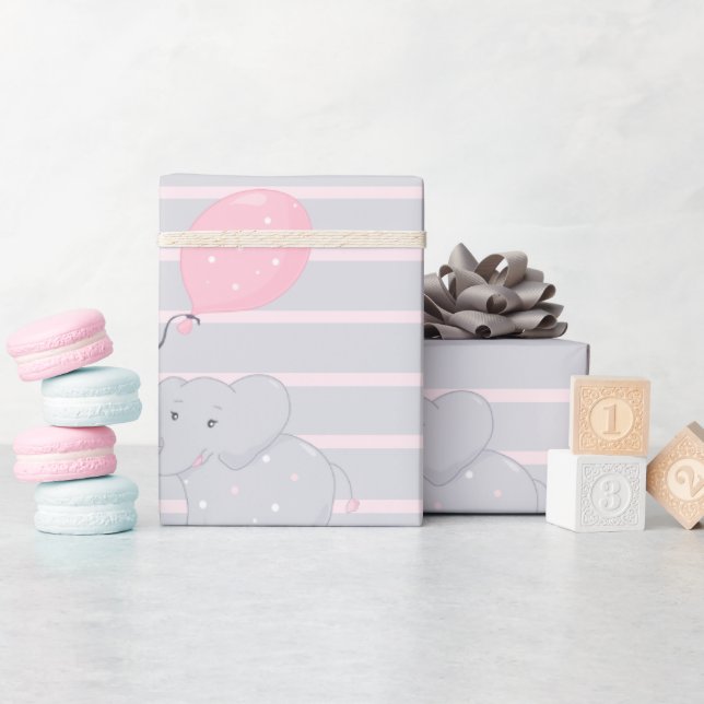 Papel De Presente Elefante com Chá de fraldas de Balões (Chá de bebê)