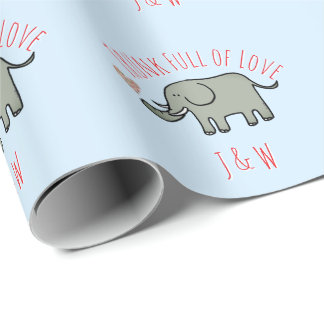 Papel De Presente Elefante com Inicial Personalizada e Tronco Cheio