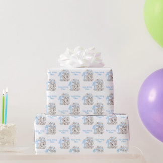 Papel De Presente Elefante Cute | primeiro aniversario Blue Personal
