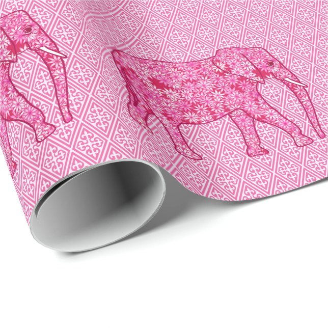 Papel De Presente Elefante da flor - cor-de-rosa fuchsia (Ponta do rolo)