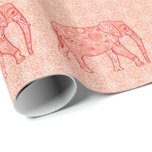 Papel De Presente Elefante de espiral frontal - laranja coral e bran