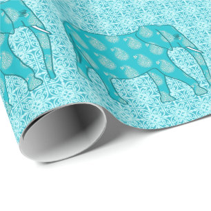 Papel De Presente Elefante de Paisley - turquesa e aqua