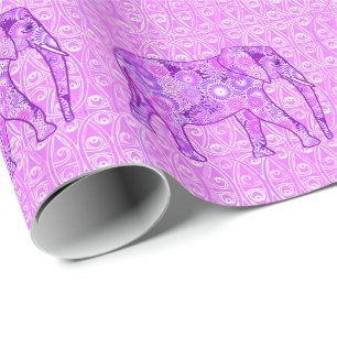 Papel De Presente Elefante de redemoinho fractal - roxo e orquídea