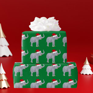 Papel De Presente Elefante do Natal no verde do chapéu do papai noe