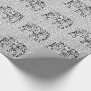 Papel De Presente Elefante do redemoinho do Fractal - cinza, preto e