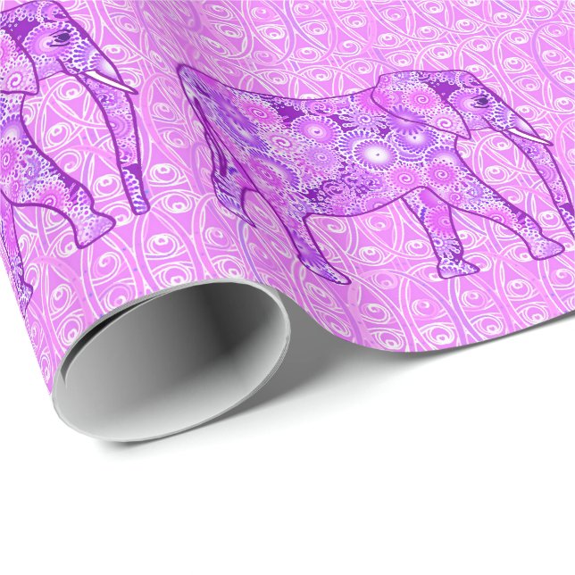 Papel De Presente Elefante do redemoinho do Fractal - roxo e (Ponta do rolo)
