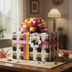 Papel De Presente Elefante e flores