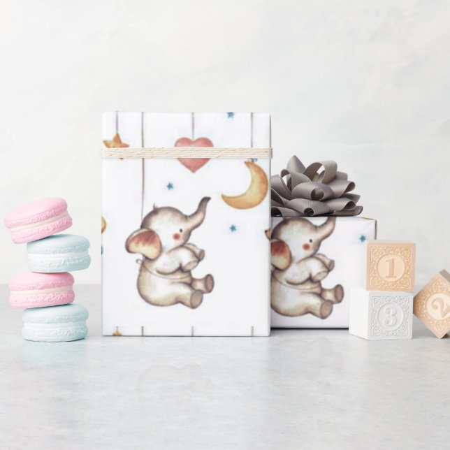 Papel De Presente Elefante Fofo  (Chá de bebê)