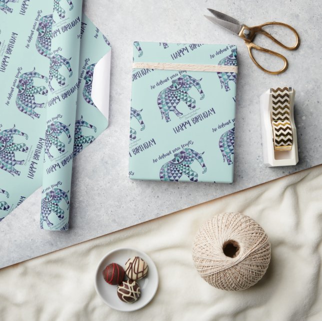 Papel De Presente Elefante Nunca Esquece - Cartão de Aniversário 3 (Artesanato)