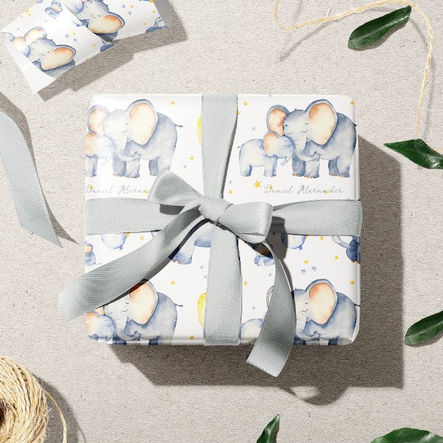 Papel De Presente Elefante para Bebê Bonito com Mamãe de Aquarela (Criador carregado)