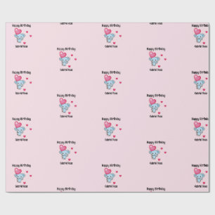Papel De Presente Elefante rosa fofo de aniversário