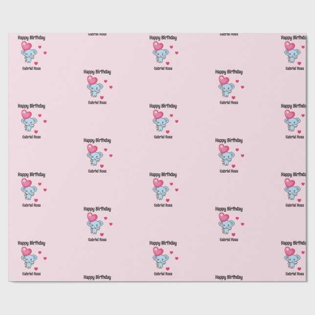 Papel De Presente Elefante rosa fofo de aniversário (Aberto)