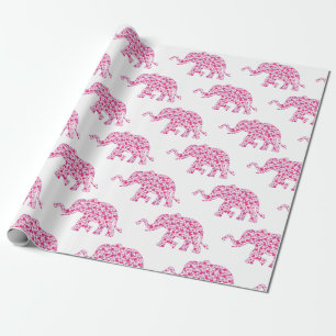 Papel De Presente Elefantes Bonitos feitos de Corações Pequenos Rosa