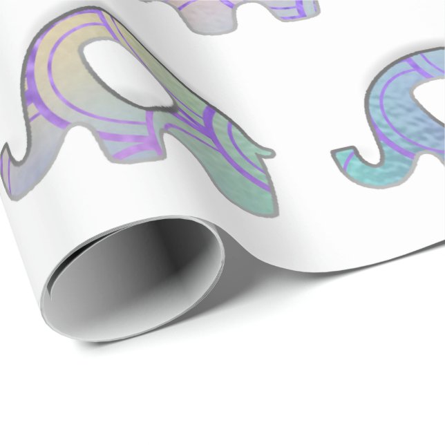 Papel De Presente Elefantes Brancos Menino Menino Roxo Mint VIP (Ponta do rolo)
