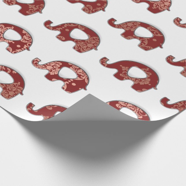 Papel De Presente Elefantes Cinza Floral Cobre Oriental (Ponta)