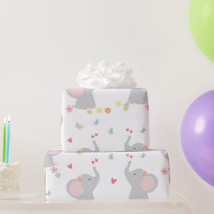 Papel De Presente Elefantes Doce Menina Coração