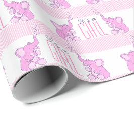 Papel De Presente Elefantes, é um chá de fraldas rosa feminino