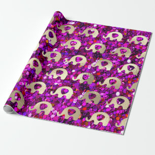 Papel De Presente Elefantes Glitter Metálico Dourado Roxinha