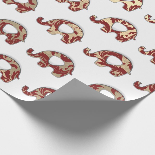 Papel De Presente Elefantes Lux Oriental Burgund Champaigne Dourado  (Ponta)