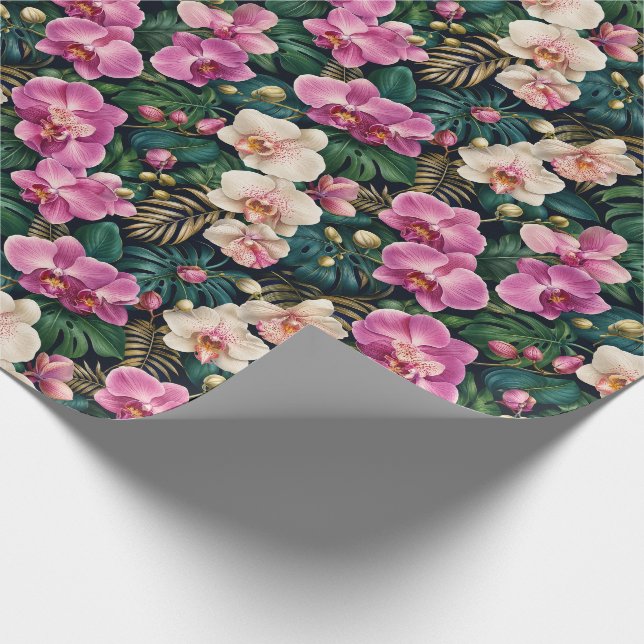 Papel De Presente Elegância Botânica de Orquídea Tropical (Ponta)