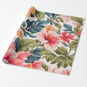 Papel De Presente Elegância das Flores Tropicais de Hibisco