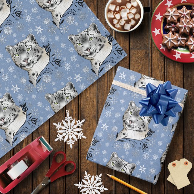 Papel De Presente Elegância de Inverno do Leopardo da Neve Flocos de (Criador carregado)