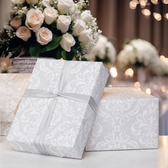 Papel De Presente Elegância do Eterno Clássico Damasco Branco Casado (Criador carregado)