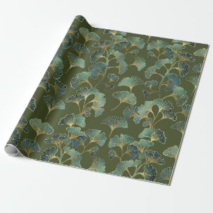 Papel De Presente Elegância do Ginkgo Esmeralda – Botânica de Luxo e