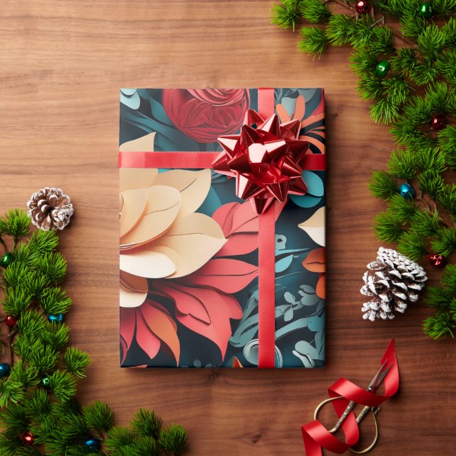 Papel De Presente Elegância Festiva Floral (Presente de Natal)
