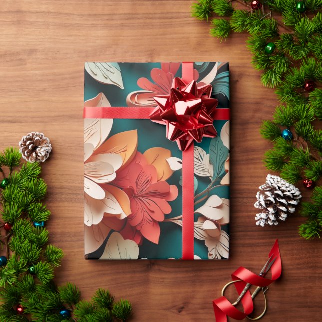 Papel De Presente Elegância Festiva Floral (Presente de Natal)