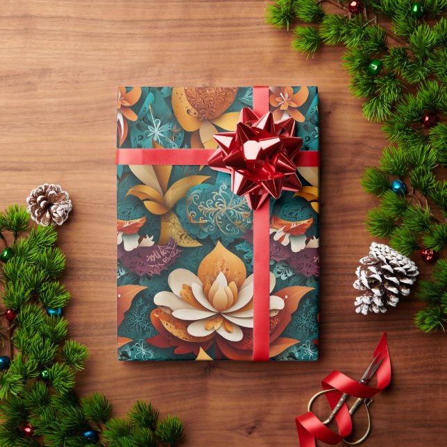 Papel De Presente Elegância Floral Alegre (Presente de Natal)
