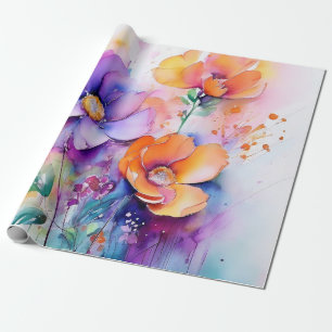 Papel De Presente Elegância Floral Watercolor