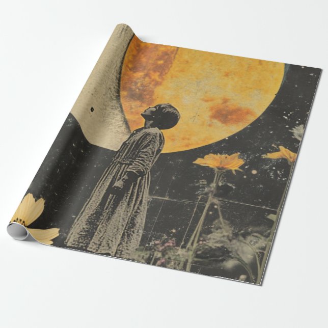 Papel De Presente Elegância Lua - Mulher com Lua (Desenrolado)