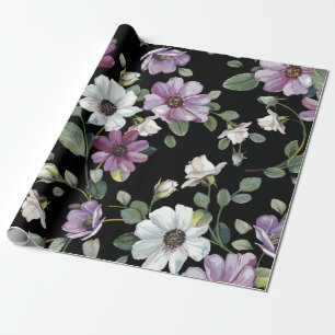 Papel De Presente Elegância padrão contínuo com flores cosmos