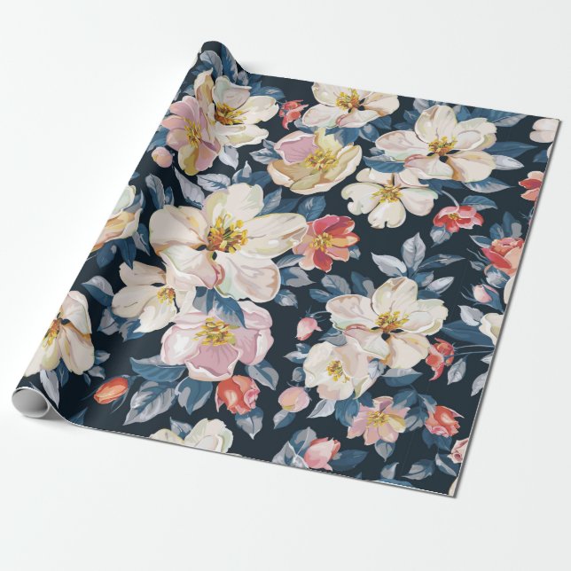 Papel De Presente Elegância padrão sem costura com torta de maçã flo (Desenrolado)