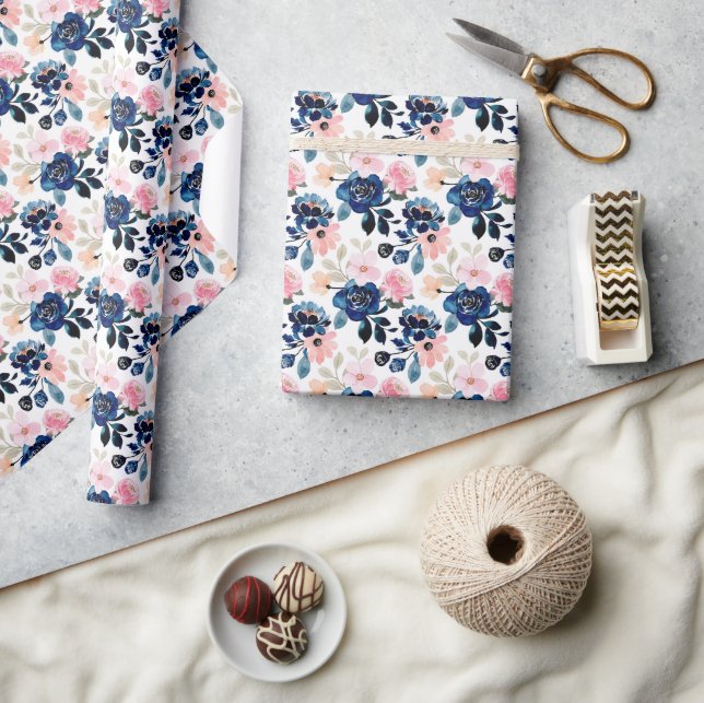 Papel De Presente Elegância Rústica em Azul Marinho (Artesanato)