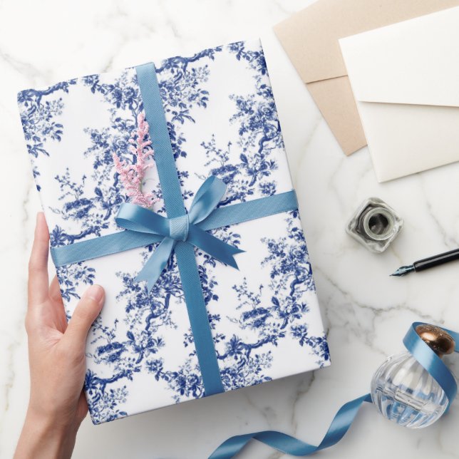 Papel De Presente Elegância Toile Azul (Presentear)