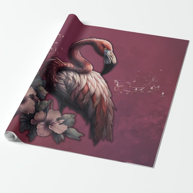 Papel De Presente elegância tropical, o flamingo na luz. (Desenrolado)