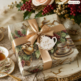 Papel De Presente Elegância Vintage Floral em Dourado Conjunto de Ch
