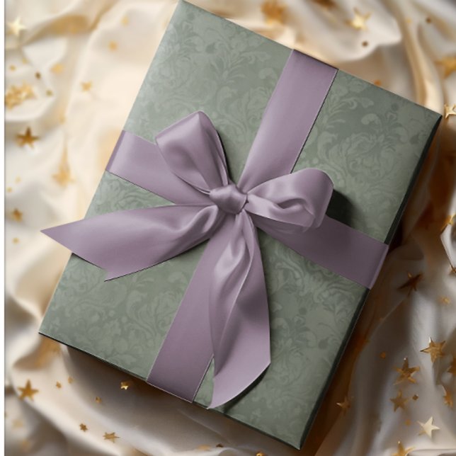 Papel De Presente Elegant Antique Damask Dark Silver Pine  (Subtle silver pine elegance!)