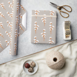 Papel De Presente Elegant Beige Wrapping Paper with Cotton Branch