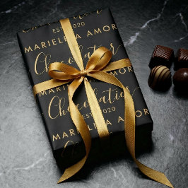 Papel De Presente Elegant Black Gold Script Chocolatier Qr Code