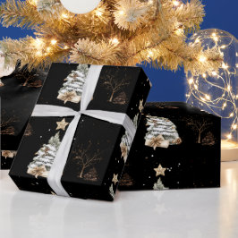 Papel De Presente Elegant Black New Year Frosted Tree pine
