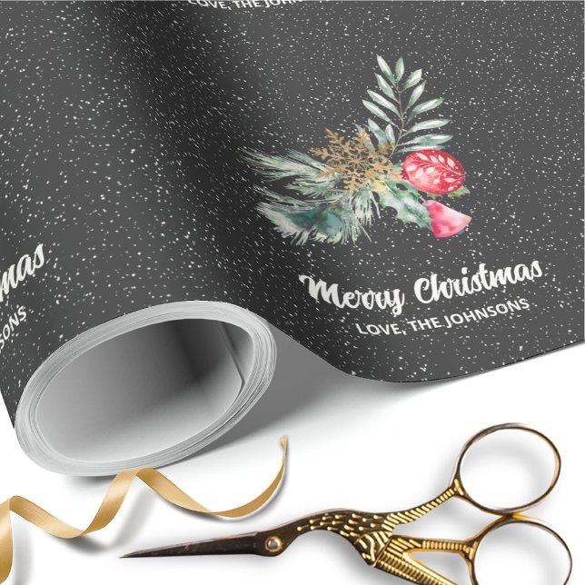 Papel De Presente Elegant Black Snowflake Christmas Script (Criador carregado)