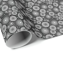Papel De Presente Elegant Black White Geometric Flowers Starburst