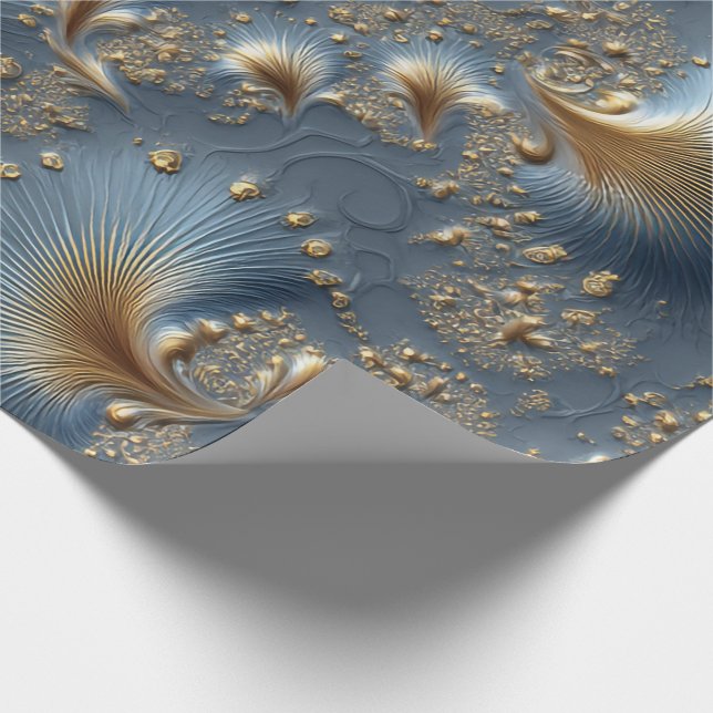 Papel De Presente Elegant Blue and Gold Abstract Luxury Wrapping Pap (Ponta)