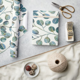 Papel De Presente Elegant Blue Eucalyptus Watercolor