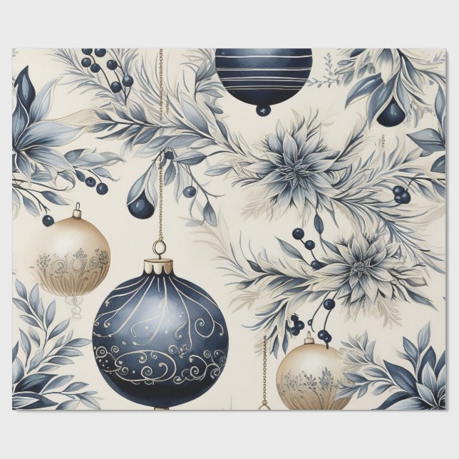 Papel De Presente Elegant Blue & Gold Christmas (Aberto)
