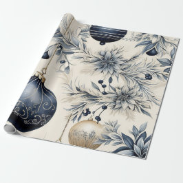 Papel De Presente Elegant Blue & Gold Christmas