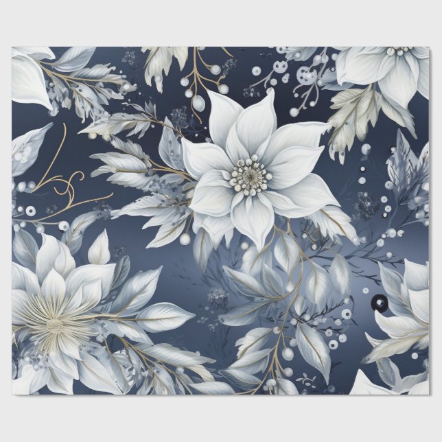 Papel De Presente Elegant Blue & Gold Christmas Paper (Aberto)